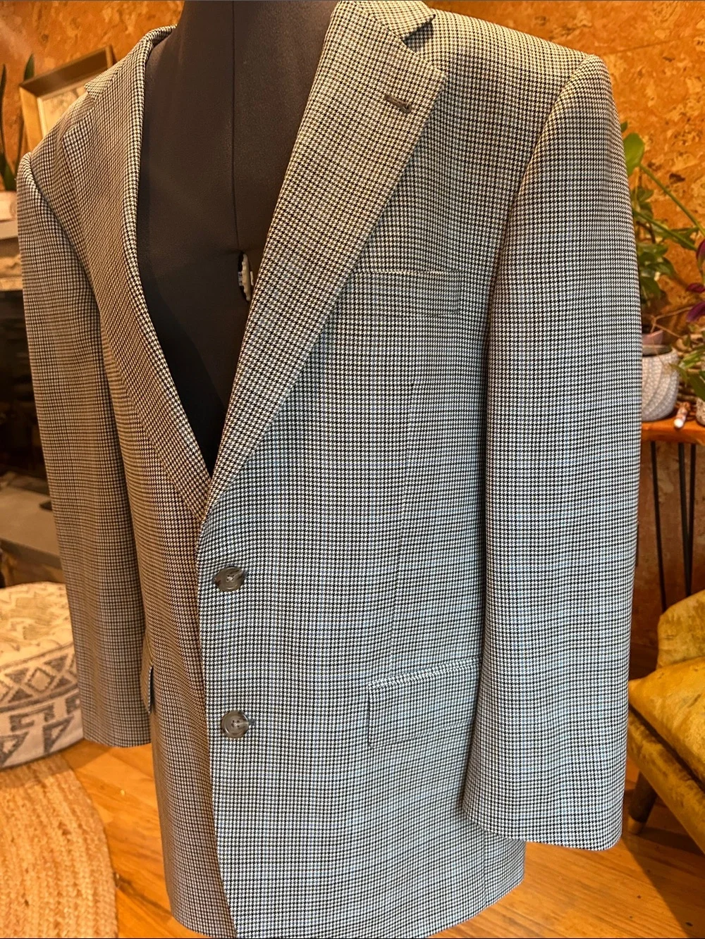 Burberry Wool Houndstooth Plaid Two-Button Blazer in earth tones ✨EUC✨Sz40R